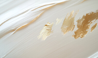 Poster - Paint with gold strokes. Abstract art texture with gold paint strokes on white surface. White and gold paint background