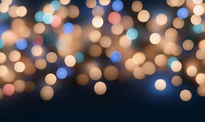 Poster - Bokeh lights background with blue and gold bokeh. Abstract bokeh lights with soft focus. Bokeh lights for festive and holiday background