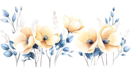 Aufkleber - Beautifully curated set of hand painted watercolor flower featuring delicate abstract botanical designs with soft brushstrokes showcasing a serene and elegant aesthetic on a clean background