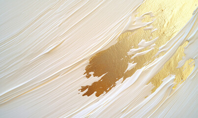 Poster - Acrylic paint with gold paint texture. Abstract strokes of white acrylic texture with gold paint create a luxurious background. Gold and white acrylic paint strokes