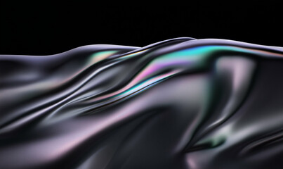 Poster - Abstract fabric with smooth texture and iridescent surface. Dark abstract design with smooth fabric waves. Fabric texture abstract