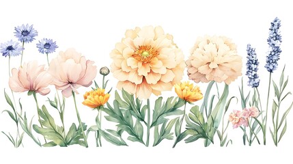 Poster - Beautifully Curated Watercolor Floral Designs with Soft Pastel Tones and Expressive Textures   A Vibrant Collection of Hand Painted Botanical Elements Perfect for Compositions and Elegant Designs