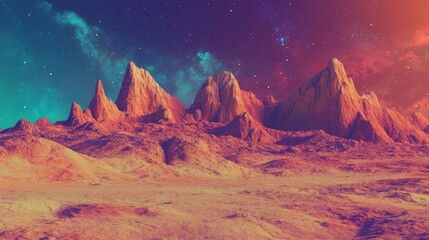 Wall Mural - breathtaking cosmic landscape with vibrant mountains under a colorful sky. stunning hues create an o