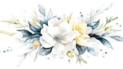 Poster - A sophisticated and collection of watercolor flowers rendered in soft and vibrant tones with a mix of abstract and botanical elements creating a visually captivating floral composition