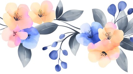 Poster - Delicate and whimsical watercolor floral bouquet featuring abstract botanical petal and leaf painted with graceful fluidity beautifully isolated on a minimalistic background