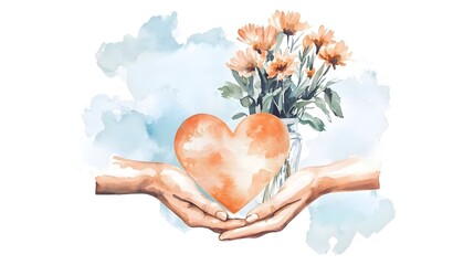 Leinwandbilder - Hands Shaping a Heartfelt Watercolor Artwork of Kindness and Togetherness   Fluid brushstrokes and rich colors blend harmoniously expressing the beauty of human connection and care