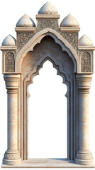 Poster - Ancient Mughal arch featuring intricate carvings and domes, isolated on a transparent background for Islamic art and architecture projects
