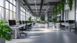 © lestari - Modern empty office with city view, plants, and daylight.  Possible use Stock photo