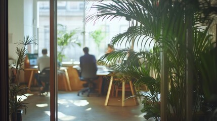 Poster - Modern office interior, natural light, people working, business background