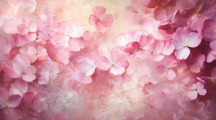 Canvas Print - Romantic cherry blossom backdrop with floating petals set in a luminous springtime sky