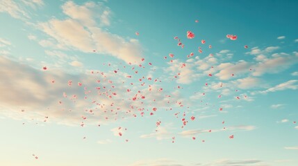 Wall Mural - Gentle scattering of cherry blossom petals over a calm sky in this minimalist wallpaper
