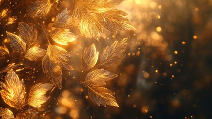Canvas Print - Cinematic autumn leaves backdrop with swirling foliage illuminated by golden rays