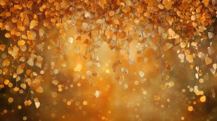 Canvas Print - Golden autumn leaves descend like gentle rain softly blurred against a glowing amber background