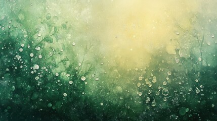 Canvas Print - Abstract blend of misty greens and golden highlights with tiny dewdrops reflecting light like stars
