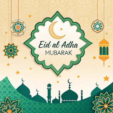 Eid Al Adha Mubarak Banner Illustration Design Template