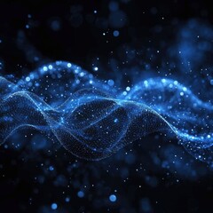 Poster - Abstract blue digital wave with glowing particles on dark background for technology concept