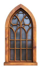 Poster - Gothic wooden window frame silhouetted, revealing cloudy sky backdrop, perfect for vintage architectural design references