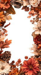 Poster - Vertical frame made of dried autumn leaves and flowers on transparent background, perfect for fall themed designs and projects