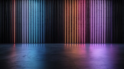 Poster - A vibrant room featuring a wall adorned with colorful lights creating a captivating atmosphere for events and gatherings