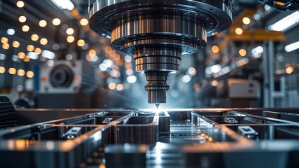 Poster - Precision machining process in a modern manufacturing facility during daytime