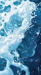 Poster - Captivating abstract ocean wave art with dynamic water splash and vibrant blue hues creating a refreshing marine atmosphere