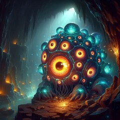 Wall Mural - the glowstone gazer a creature with large bioluminescent eyes th