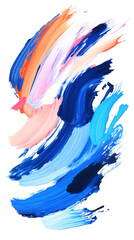 Poster - Vivid strokes of blue, orange, pink, and white paint dynamically swirling together, forming an abstract composition on a transparent background