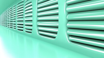 Poster - abstract image of repeating light green vents or air conditioning grills in a row, creating a perspe
