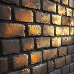 Poster - Textured Brick Wall with Golden Light Casting Warm Shadows in a Rustic Urban Setting