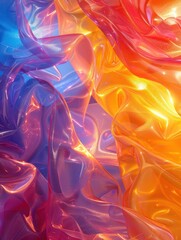 Poster - Crinkled transparent plastic showcases glowing neon hues, reflecting soft moody light in an urban aesthetic
