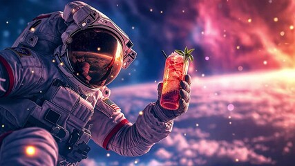 Aufkleber - This Enjoy a refreshing drink while floating in zero gravity above Earth during space tourism.