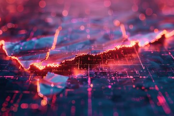 Poster - Glowing neon edges illuminate a futuristic torn holographic paper with a digital pattern underneath