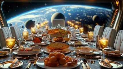 Aufkleber - This Enjoy a lavish meal aboard a spaceplane surrounded by stunning celestial vistas and planets.