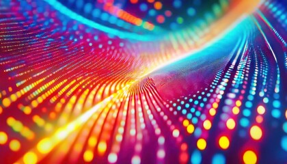 Poster - vibrant abstract digital wave with glowing dots in neon colors, futuristic technology background for creative design use


