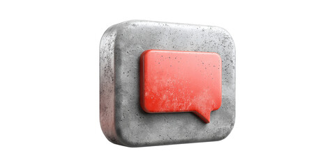 Poster - 3d red speech bubble on concrete block isolated on transparent background
