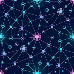 abstract network connection dots lines seamless pattern design art web blue pink neon dark data node
