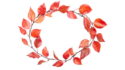 Poster - Red autumn leaves forming circular frame, showcasing seasonal warmth against transparent backdrop, ideal for fall-themed graphics
