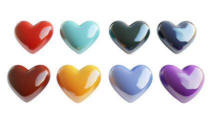 Poster - Glossy 3D hearts floating over transparent surface, representing love and romance in vibrant multicolored design