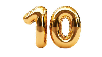 Poster - Golden inflatable number ten hovering against transparent backdrop, celebrating milestone birthday or significant anniversary moment