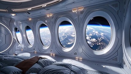 Aufkleber - This Passengers enjoy stunning views of Earth from their suborbital hotel room, floating in zero gravity.