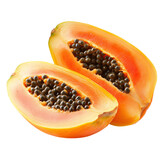 A fresh papaya sliced open isolated on transparent background.
