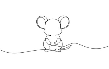 Aufkleber - Mouse one line drawing on white background vector illustration, Abstract rat,mouse,continuous one line art hand drawing sketch, Mouse in continuous line art drawing style.