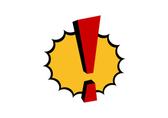 Poster - a striking red exclamation mark centered on a yellow, spiky shape, signifying attention.