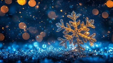 Aufkleber - Festive Snowflake, Bokeh Lights, Dark Background