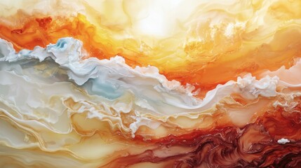 Poster - Swirling patterns of vibrant orange, white, and blue evoke the energy of a sunset reflecting on ocean waves. The textured surfaces and colors create a dynamic and mesmerizing composition