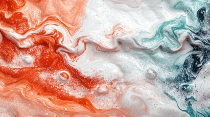 Poster - Bold swirls of red, white, and turquoise create an eye-catching abstract composition. The seamless blending of colors forms an artistic display of fluid motion and texture