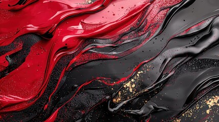 Poster - Vibrant colors swirl together in a striking composition, showcasing a mix of red, black, and gold textures across the surface. The flowing patterns create a captivating visual experience