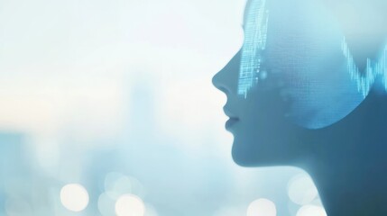 Poster - AI Profile, futuristic city background, data overlay,  Stock photo
