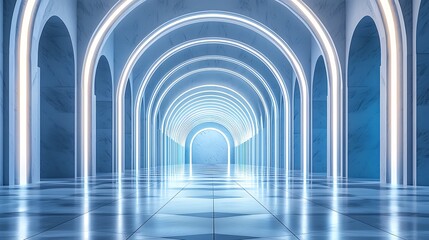 Poster - Futuristic Archway Corridor, Blue Light