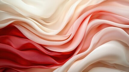 Poster - Soft fabric in varying shades of cream, peach, and coral gently drapes and swirls, creating a smooth, flowing texture that brings warmth and elegance to any setting